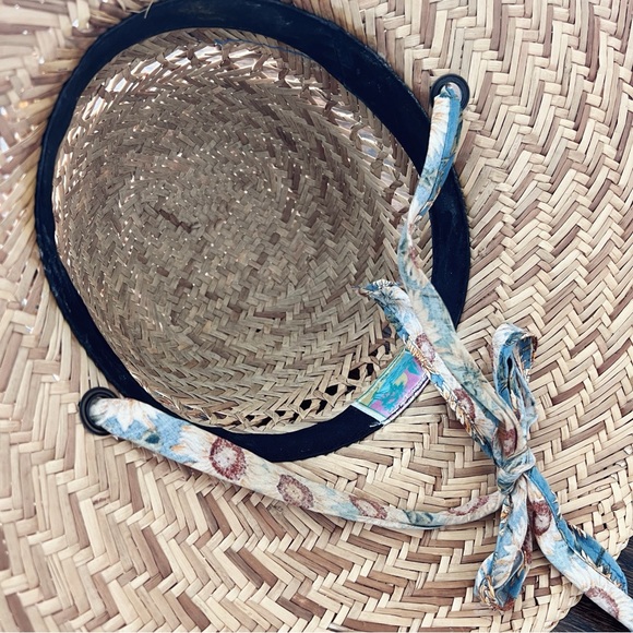 Vintage look straw sun hat with wide brim OS - Picture 8 of 9